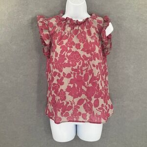 THML‎ Top Womens Sz XS Pink Cotton Floral Ruffle Sleeve Anthropologie Boho